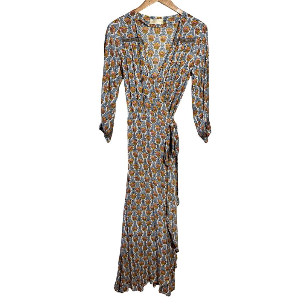 Natalie Martin Kate Long Sleeve Wrap Dress Women S Tulip French Blue Boho NWOT